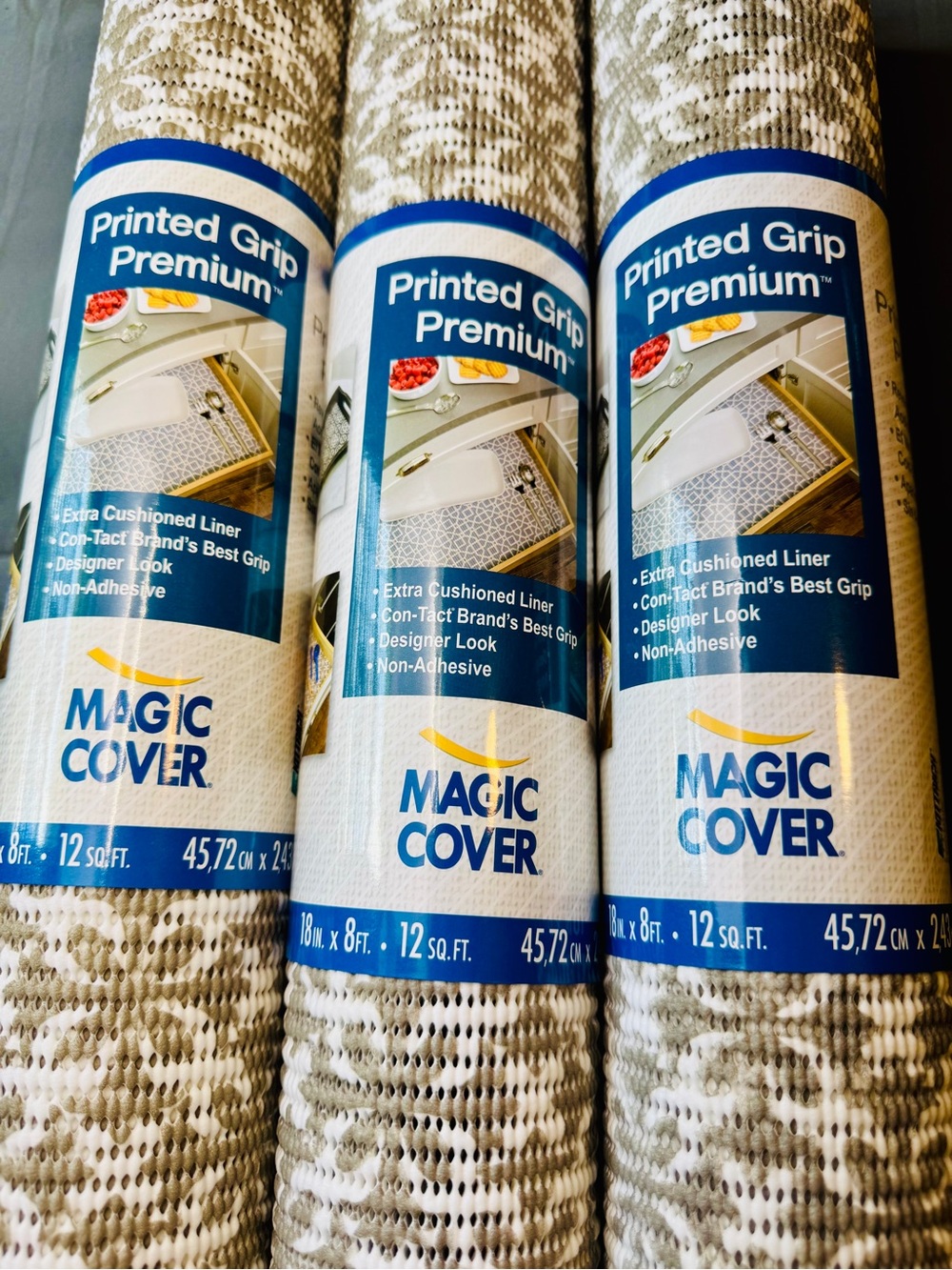 Premium Non-Adhesive Shelf Liner in dark gray & white (3) NWT